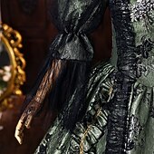 abordables Vestidos-Rococo Baroque Ball Gown Floor Length Dress Ball Gown Puff Balloon Sleeve Princess Bridal Lace Floral Ball Gown Square Neck Fancy Dress Women's Royal Halloween Carnival Masquerade Tea Party Party