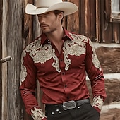 economico camicie western da uomo-Per uomo Etnico Floreale intricato Fiori Camicia Camicia Western Camicia da cowboy Manica Lunga Vintage Retrò Casuale All'aperto Abbigliamento da lavoro Estate Primavera Collo ripiegato Stampa 3D