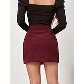 cheap Casual Skirts-Women's Vacation Skirt Fashion Casual Mini High Waist Skirts Plain Pocket Inelastic Daily Street Black Yellow Pink Wine Spring