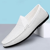 economico Mocassini casual-Mocassini da uomo bianchi traforati, traspiranti, slip-on, casual, estivi, leggeri e comodi per l'uso quotidiano, i viaggi, il tempo libero, le vacanze al mare e le gite estive.