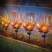 olcso Pathway Lights &amp; Lanterns-3 db kültéri, napelemes, vízálló, üreges vas lótuszlámpa vetítővel, dekoratív LED lámpák kertbe, udvarra, gyepre, ösvényre, villába, tószélre – hangulatvilágítás