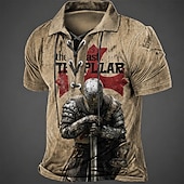 tanie Męska koszulka polo w stylu vintage-Męskie Krzyż templariuszy Koszulki polo Krótki rękaw Koszulki polo Zasznurować szyję Zabytkowe Codzienny Streetwear Dzienne zużycie Druk 3D Oddychająca siateczka Wiosna i lato Czarny Brązowy Szary