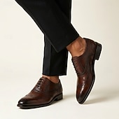 abordables Zapatos de Vestir Clásicos-Zapatos Oxford brogue de hombre color amarillo mostaza con puntera perforada, zapatos de vestir clásicos de estilo vintage para hombre, ideales para bodas, reuniones de negocios, fiestas y ocasiones formales.