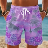 abordables Plantas y Flores Tropicales-Hombre Árbol de coco Flores tropicales Velero Boxers de Natación Trajes de baño, bañadores cortos Pantalones de Surf Media cintura Hawaiano vacaciones en la playa Bolsillos laterales Forro de malla