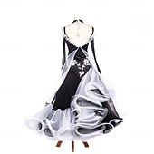 economico Abbigliamento da Competizione-Balli da Sala Vestito Strass Pieghe Giunzione Per donna Feste Allenamento Performance Manica Lunga Alto Spandex Poliestere