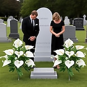 billige Kunstig blomst-2 stk. kunstige blomster til kirkegården til minnedagen, store, vedlikeholdsfrie gravsteinsdekorasjoner, egnet for alle årstider, ideelle for utendørs kirkegårder, minnehaller hjemme, gravsteder