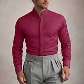 baratos camisas masculinas não de ferro-Homens Camisa Social Saia Camisa não de ferro Tecido Diário O negócio Amarelo Claro Azul Claro Preto Branco Manga Longa colarinho do vovô Todas as Estações Roupa