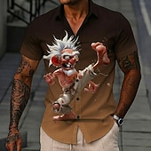 cheap Vintage Shirt-Men's Funny Cartoon Character Old Man Shirt Summer Shirt Button Up Shirt Short Sleeve Vintage Retro Daily Outdoor Vacation Summer Spring Turndown 3D Print Collared Shirts Blue Black Brown Khaki Gray