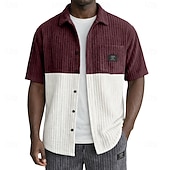 preiswerte Smart Casual Hemden für Herren-Herren Hemd Freizeithemd Cordhemd Knopfhemd Burgunderrot Marineblau Grau Leicht Blau Kurzarm Einfach Hemdkragen Lässig Täglich Farbblock Bekleidung Elegant Mode Lässig