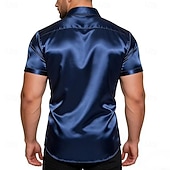 abordables Chemises en satin pour hommes-Homme Chemise Chemise en satin Chemise habillée Chemise Boutonnée Couleur Unie Extérieur Travail Noir Blanche Jaune Rouge Manche Courte Col Rabattu Été Printemps Vêtement Tenue Boutons