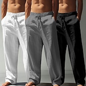 economico Classico-Per uomo Pantaloni di Lino Pantaloni Pantaloni Estivi Pantaloni Larghi Pantaloni da Spiaggia Coulisse Elastico in vita Gamba Dritta Tinta unica Leggero Traspirante Lunghezza intera Casuale Quotidiano
