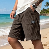 cheap Casual Shorts-Men's Shorts Casual Shorts Corduroy Shorts Pocket Elastic Waist Plain Textured Comfort Breathable Knee Length Casual Outdoor Beach Vacation Fashion Black White Stretchy