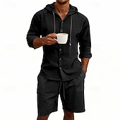 Χαμηλού Κόστους Βαμβακερό Λινό Πουκάμισο-Ανδρικά Πουκάμισο λινό 2 Κομμάτια Σετ πουκαμίσου Και Σορτσάκια Σορτς από λινό Σορτς παραλίας Σειρά Σκέτο Καθημερινά ΕΞΩΤΕΡΙΚΟΥ ΧΩΡΟΥ Διακοπές Με Κουκούλα Μακρυμάνικο Καλοκαίρι Άνοιξη