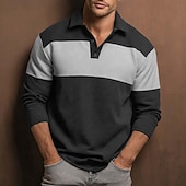 preiswerte Rugby-Polo für Herren-Herren Horizontale Streifen Rugby-Poloshirt Langarm Polo-Shirts Hemden mit Kragen Sportbekleidung Lässig Outdoor Schule Athleisure 3D-Druck Knöpfe Frühling Herbst Blau Braun Grün