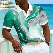 cheap Men's Hawaiian Polo-Men's Ombre Abstract Hawaiian Polo Shirts Short Sleeve Polo Shirts V Neck Casual Resort Athleisure Daily Wear Vacation Wear 3D Print Spring &amp; Summer Blue Pink Purple