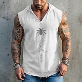 preiswerte Camisetas tropicales de vacaciones-Herren-Kapuzenjacke mit geometrischem Palmen-, Sonnen-, Segelboot- und Mondmuster im Boho-Stil, ärmellos, locker geschnitten, V-Ausschnitt, ausgefranster Saum, Sommer, Strandurlaub, Designer-Kleidung,
