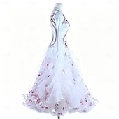 cheap Competition Wear-Ballroom Dance Dress Rhinestone Pleats Splicing Women's Party Training Performance Long Sleeve High Spandex Polyester
