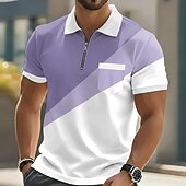 cheap Men's Geometric Polo-Men's Geometic Polo Shirts Short Sleeve Polo Shirts Lapel Casual Outdoor Holiday Daily Wear Pocket 3D Print Spring &amp; Summer Blue Purple Brown