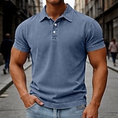abordables Polo classique pour homme-Chemises Polo SoftFade™ pour hommes 100% coton chemise à lavage acide décontractée vacances col manches courtes mode basique uni vintage usé été printemps bleu marron foncé noir vert clair violet
