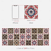 cheap Tile stickers-24PCS Peel and Stick Tile Stickers, Moroccan Pattern PVC Wall Decals, Self-Adhesive Removable Wallpaper for Renters, for Bedroom Bathroom Cabinet, Easy Installation