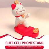 abordables Soporte para móvil-Soporte para smartphone con forma de gato de la suerte, adorable figura kawaii de maneki neko, soporte para teléfono de escritorio, soporte portátil para celular, decoración de oficina, regalo de