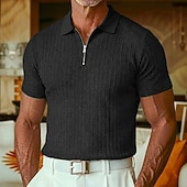 billiga Herrars klassiska polo-Herr Strukturerad Quarter Zip Polo Ledigt Utomhus Fjärdedels blixtlås Kortärmad Mode Modern Ensfärgat Jacquard Stickat Sommar Vår Vår &amp; Höst Smal passform Svart Vit Vinröd Marinblå Khaki grön Armégrön