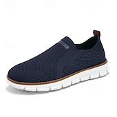 baratos Zapatos Casuales Slip-On-Men's Beige Slip-On Knit Shoes, Lightweight Breathable Casual Sneakers, Comfortable Outdoor Resort Footwear for Travel, Daily Walks and Summer Activities