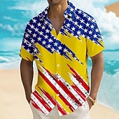 cheap Patriotic 250 Shirts-Men's 4th of July U.S. 250th Anniversary American Flag Shirt Summer Shirt Button Up Shirt Short Sleeve Patriotic Outdoor Holiday Summer Spring Turndown 3D Print Front One Pocket Linen Like Shirt Blue