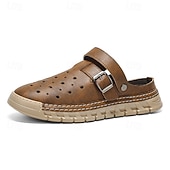 preiswerte Lässige Sandalen-Braune Herren-Pantoletten mit Schnallenriemen, offener Ferse, perforiert, atmungsaktiv, bequemer Sommerschuh für Reisen, Urlaub, Freizeit und Alltag