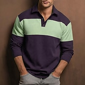 preiswerte Rugby-Polo für Herren-Herren Horizontale Streifen Rugby-Poloshirt Langarm Polo-Shirts Hemden mit Kragen Sportbekleidung Lässig Outdoor Schule Athleisure 3D-Druck Knöpfe Frühling Herbst Blau Braun Grün
