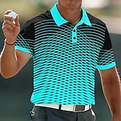 preiswerte Golfpolo für Herren-Herren Optische Täuschung Geometrisch Sport-Poloshirts Kurzarm Polo-Shirts Hemden mit Kragen Lässig Athleisure Knöpfe Atmungsaktives Gewebe Frühling &amp; Sommer Blau Purpur Grün