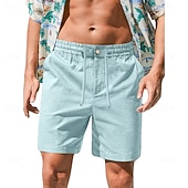 cheap Classic-Men's Shorts Linen Shorts Summer Shorts Beach Shorts Drawstring Elastic Waist Plain Comfort Breathable Short Daily Outdoor Beach Vacation Fashion Blue Black Inelastic