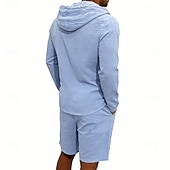 billige Linskjorte i bomull-Herre Linskjorte 2 deler Popover skjorte Og Shorts Lin Shorts Strandshorts Sett عادي Daglig utendørs Feriereise Med hette Langermet Sommer Mote Fritid Bekvem Klær