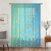 economico Tende trasparenti-Tenda trasparente per finestre, adatta a tutte le stagioni, per camera da letto e soggiorno, con asta, motivo floreale dipinto a inchiostro, effetto morbido e nebbioso, elegante e leggera.