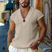 cheap Tank Tops-Men's T-Shirt Outfits Tee Top Sleeveless V Neck Spring &amp; Summer Summer Spring Knitwear Hawaiian Designer Knitted Casual Daily Home White Top Tee for Men