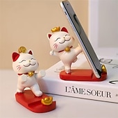 abordables Soporte para móvil-Soporte para smartphone con forma de gato de la suerte, adorable figura kawaii de maneki neko, soporte para teléfono de escritorio, soporte portátil para celular, decoración de oficina, regalo de