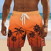  Herren Kokospalme Farbverlauf Tropische Pflanzen Badehosen Badeanzüge Badeshorts Boardshorts Mittlere Taille Hawaiianisch Strandurlaub Seitentaschen Netzfutter Elastischer Kordelzug in der Taille