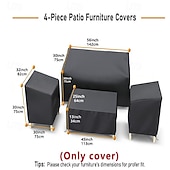 baratos Capa para Móveis de Pátio-Capa impermeável para móveis de exterior, conjunto de 4 peças para sofá, cadeiras de jardim e mesa de centro, resistente ao vento com fivela, preta.