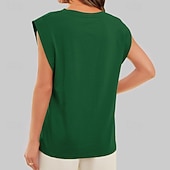 baratos Tanque Simples-Mulheres Camiseta Côr Sólida Clássico Casual Sem Manga Gola Redonda Tops regulares Diário Para Noite Final de semana Preto Branco Vinho Verde Escuro Damasco Verão Primavera