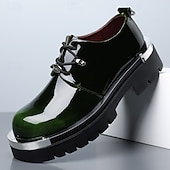 economico Scarpe Derby-Scarpe eleganti da uomo in pelle verniciata bordeaux con plateau, allacciatura e suola spessa, calzature formali ideali per feste, discoteche, spettacoli teatrali, eventi di moda e per uno stile audace e di tendenza.