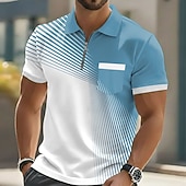 baratos Polo Geométrico Masculino-Homens Geométrico Camisas Polo Manga Curta Camisas polo Lapela Casual Ao ar livre Feriado Roupa Diária Bolsos Impressão 3D Primavera Verão Azul Preto Roxo