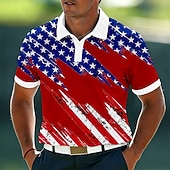  4th of July 2026 250th Men's American US Flag Polo Shirts Short Sleeve Polo Shirts Collared Shirts Casual Athleisure Daily Wear 3D Print Buttons Summer Spring Black White Red