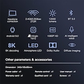 economico Proiettori-Videoproiettore intelligente con supporto nativo 1080p, decodifica 8K, sistema operativo Android 9.0, Wi-Fi dual band 5G, HDR 10+. &amp;Proiettore audio Dolby per i Mondiali di calcio del 2026, per