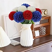 cheap Artificial Flower-12 Pcs Artificial Chrysanthemums Flowers Patriotic Flower, 4th of July Fake Mums Flowers Silk for Home Decor Indoor Memorial Day Table Centerpiece Vase not Included (12, Red, White, Blue)
