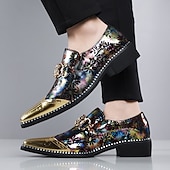 voordelige Loafers-Geklede herenschoenen met bloemenprint, spitse neus en metallic neuskap, modieuze instappers voor stijlvolle mannen, ideaal voor feesten, bruiloften, banketten en podiumoptredens.