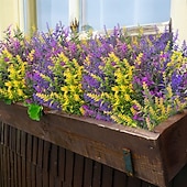  9 Bündel künstliche Lavendelblüten, UV-beständige Kunstblumen und künstliche Sträucher aus Kunststoff für den Außenbereich, geeignet für Fenster, Haus und Garten.