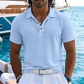  Муж. Льняная рубашка Рубашки поло Повседневные Отпуск Классика С короткими рукавами Отпуск Мода Полотняное плетение Текстура Пуговицы Лето Весна Стандартный