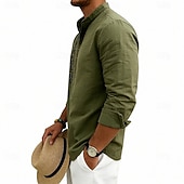 cheap Vacation-Men's Shirt Linen Shirt Popover Shirt Summer Shirt Beach Shirt Geometric Casual Vacation Black White Pink Navy Blue Long Sleeve Stand Collar Summer Spring Clothing Apparel Buttons