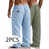 economico Classico-Per uomo Pantaloni di Lino Pantaloni Pantaloni Estivi Pantaloni Larghi Pantaloni da Spiaggia Coulisse Elastico in vita Gamba Dritta Semplice Comodità Traspirante Lunghezza intera Casuale Quotidiano