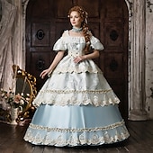 cheap Dresses-Rococo Baroque Ball Gown Floor Length Ball Gown Choker Short Sleeves Princess Bridal Royal Attire Off the Shoulder Ball Gown Square Neck Fancy Dress Women's Royal Halloween Carnival Masquerade Prom